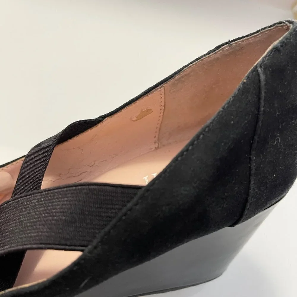 Taryn By Taryn Rose Women's Black Suede Crisscross Strap Wedge Heels Size 9.5